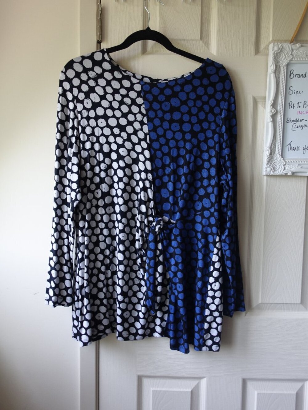 Polka Dot Two-Tone Long Sleeve Women's Top - Blue & White